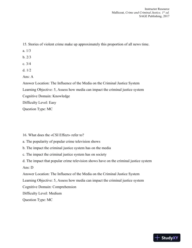 Crime and Criminal Justice: Concepts and Controversies 1st Edition Test Bank - Page 9 preview image