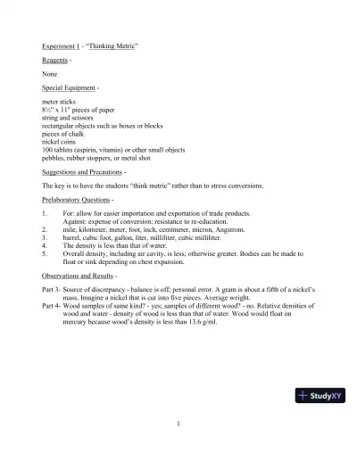 Chemistry And Life In The Laboratory: Experiments, 6th Edition Solution Manual - Page 1 preview image