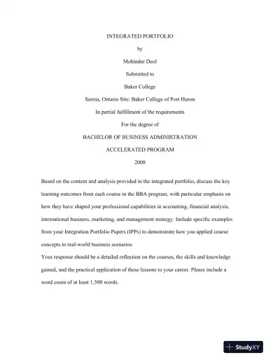 INTEGRATED PORTFOLIO: BACHELOR OF BUSINESS ADMINISTRATION Baker College - Page 1 preview image