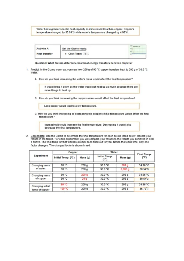 H Gizmos Worksheet CalorimetryLab - Page 2 preview image