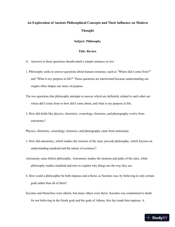 An Exploration Of Ancient Philosophical Concepts And Their Influence On Modern Thought - Page 1 preview image