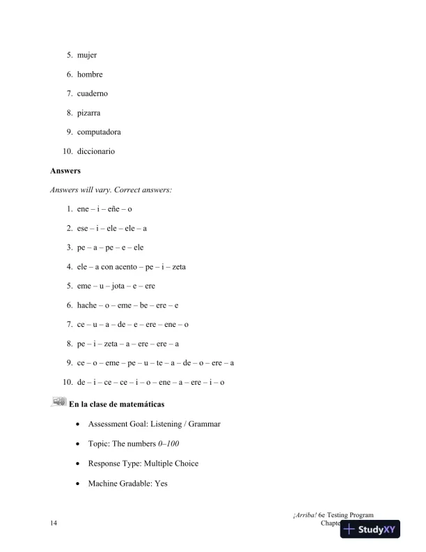 Test Bank for �Arriba!: Comunicaci�n y cultura, 6th Edition - Page 15 preview image