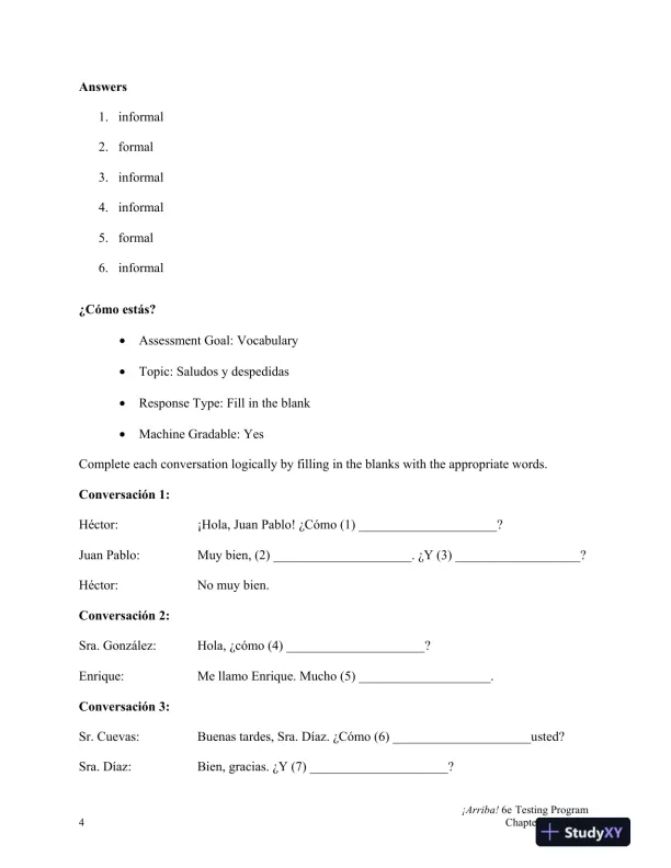Test Bank for �Arriba!: Comunicaci�n y cultura, 6th Edition - Page 5 preview image