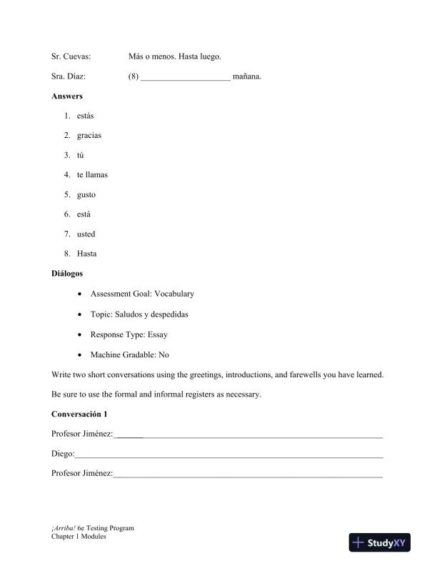 Test Bank for �Arriba!: Comunicaci�n y cultura, 6th Edition - Page 6 preview image
