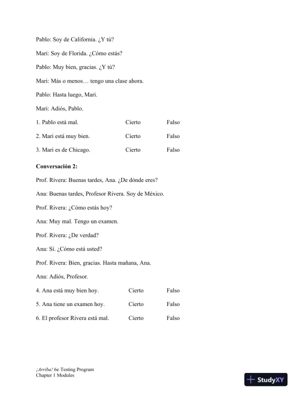 Test Bank for �Arriba!: Comunicaci�n y cultura, 6th Edition - Page 8 preview image
