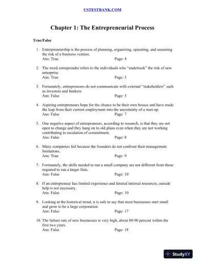Test Bank for Patterns of Entrepreneurship Management, 4th Edition - Page 1 preview image