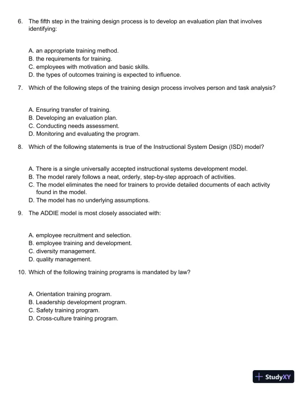 Employee Training and Development (Irwin Management) 7th Edition Test Bank - Page 3 preview image