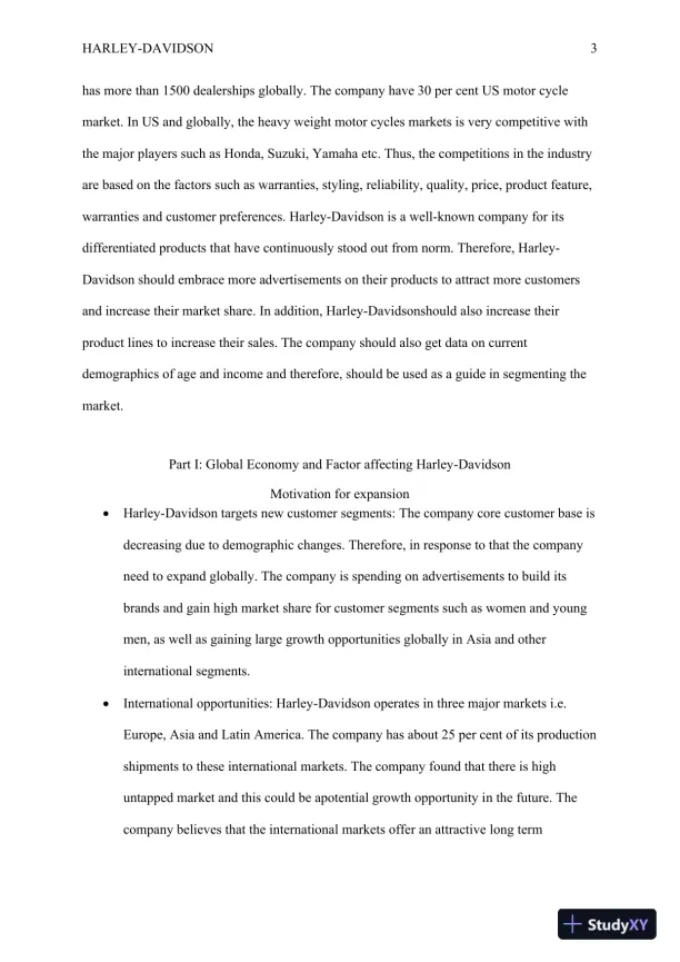 Harley-Davidson's Global Expansion Strategy: Enhancing Market Position and Sustaining Long-Term Growth - Page 4 preview image