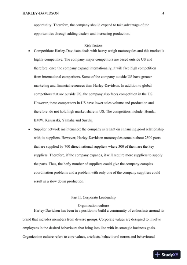 Harley-Davidson's Global Expansion Strategy: Enhancing Market Position and Sustaining Long-Term Growth - Page 5 preview image