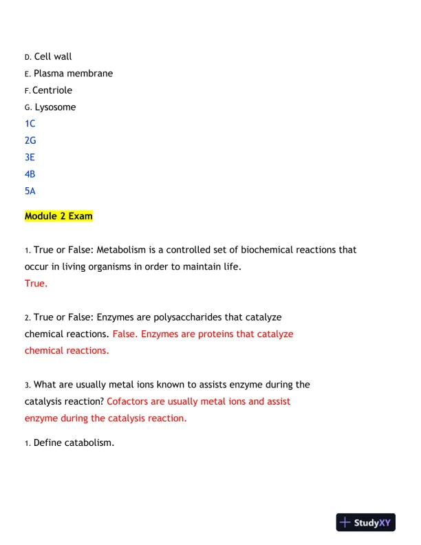 2024-2025 BIOD171 Portage Learning Biology Final Exam With Answers (170 Solved Questions) - Page 15 preview image