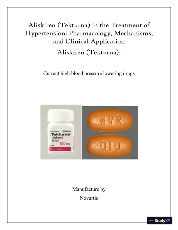 Aliskiren (Tekturna) In The Treatment Of Hypertension: Pharmacology, Mechanisms, And Clinical Application - Page 1 preview image