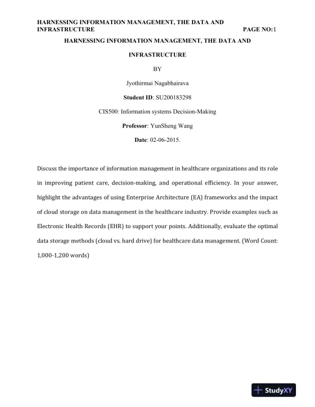Harnessing Information Management, The Data and Infrastructure - Page 1 preview image