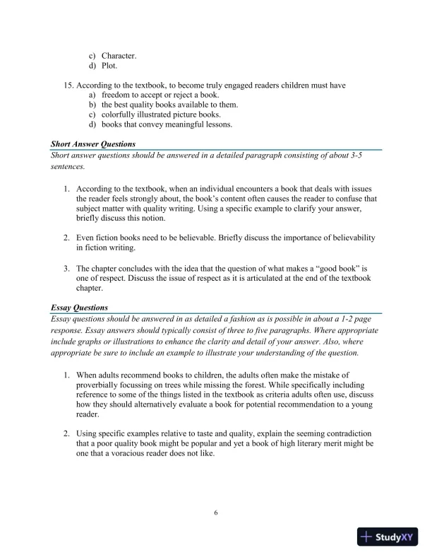 Test Bank for Childrens Literature, Briefly , 7th Edition - Page 14 preview image