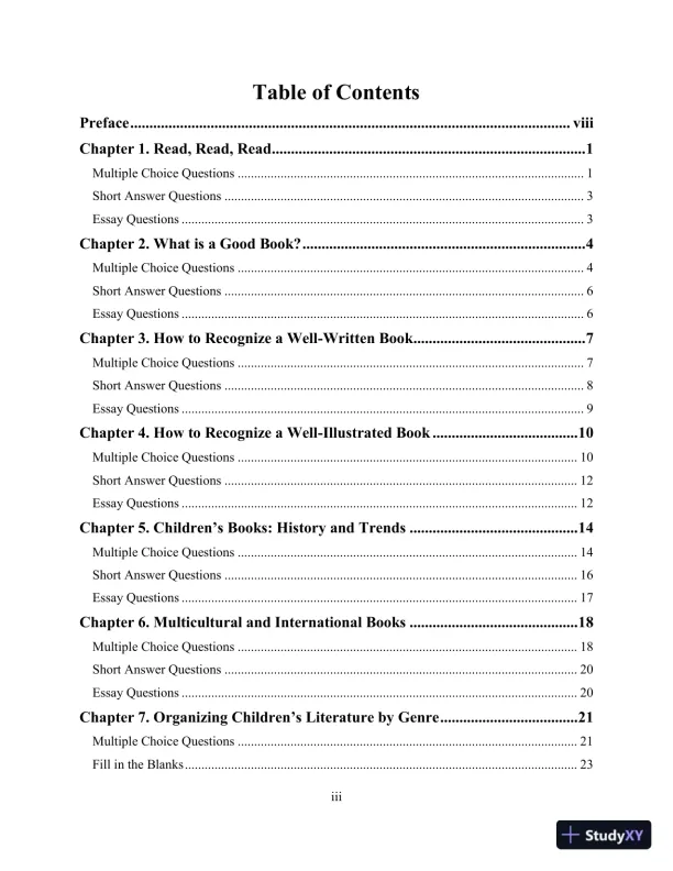 Test Bank for Childrens Literature, Briefly , 7th Edition - Page 3 preview image