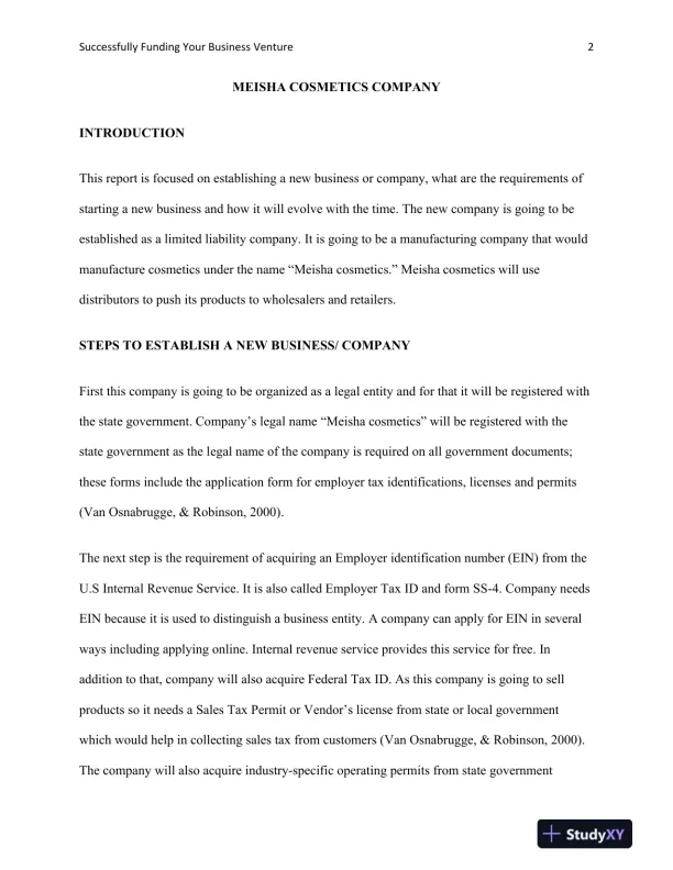 BUS 313 Assignment 2 Successfully Funding Your Business Venture - Page 3 preview image