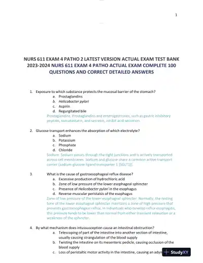 2023-2024 NURS611 Pathophysiology Exam 4 Version Test Bank With Answers (104 Solved Questions) - Page 1 preview image