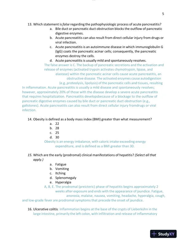 2023-2024 NURS611 Pathophysiology Exam 4 Version Test Bank With Answers (104 Solved Questions) - Page 6 preview image