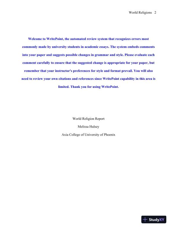 World Religion Report - Axia College of University of Phoenix - Page 3 preview image