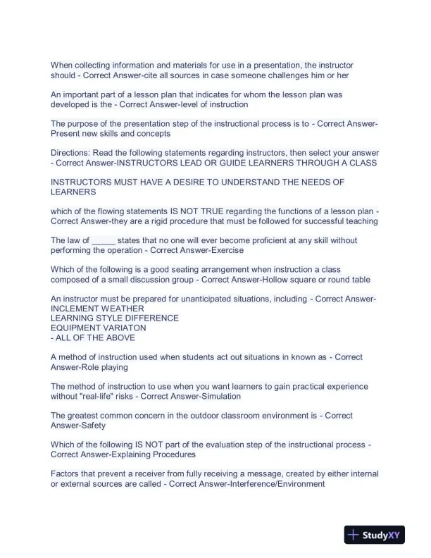 2023 Fire Instructor Management Final Exam With Answers (401 Solved Questions) - Page 3 preview image