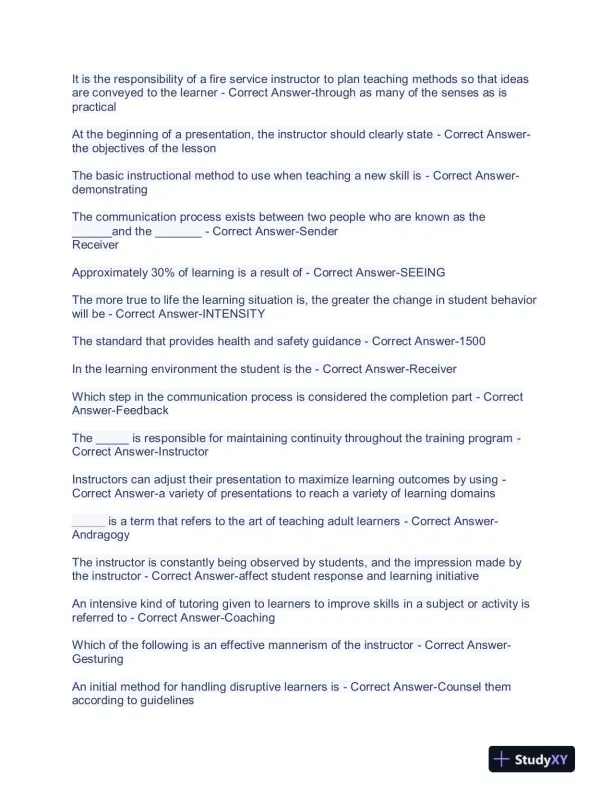 2023 Fire Instructor Management Final Exam With Answers (401 Solved Questions) - Page 4 preview image