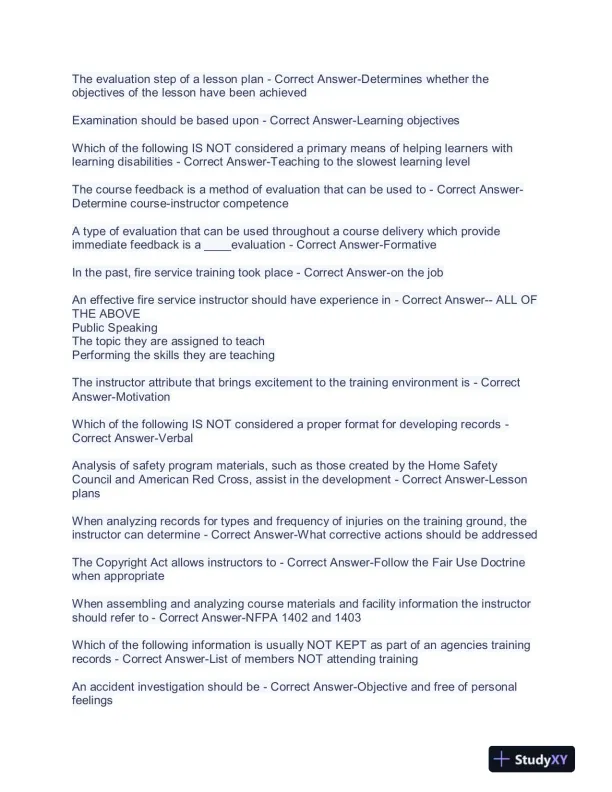 2023 Fire Instructor Management Final Exam With Answers (401 Solved Questions) - Page 7 preview image