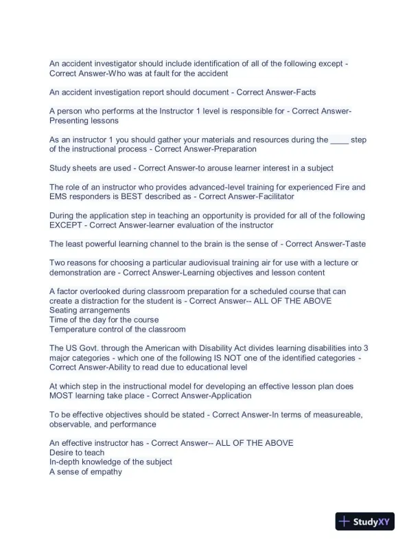 2023 Fire Instructor Management Final Exam With Answers (401 Solved Questions) - Page 8 preview image