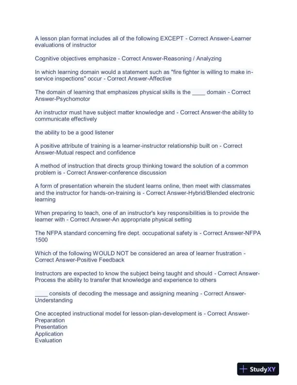 2023 Fire Instructor Management Final Exam With Answers (401 Solved Questions) - Page 9 preview image