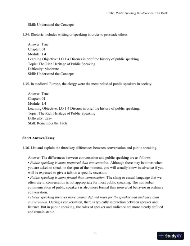 Test Bank for Public Speaking Handbook, 6th Edition - Page 15 preview image