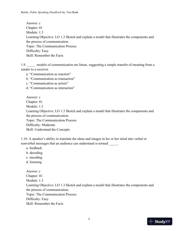 Test Bank for Public Speaking Handbook, 6th Edition - Page 6 preview image