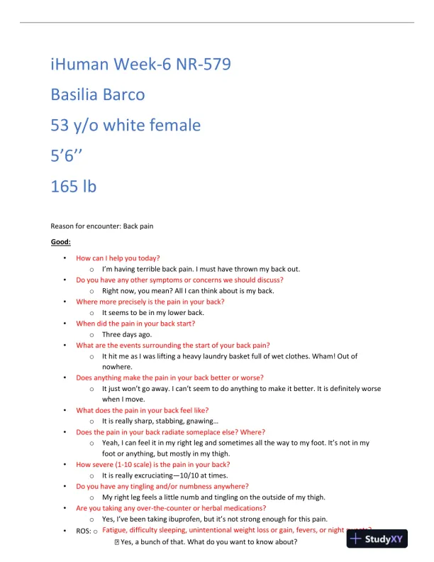 IHUMAN NR579 Clinical Analysis Week 6 With Answers (55 Solved Questions) - Page 1 preview image
