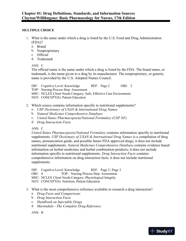 Basic Pharmacology for Nurses 17th Edition Test Bank - Page 1 preview image