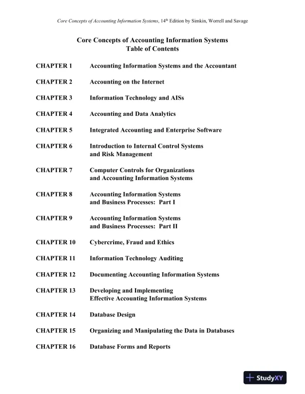Solution Manual for Core Concepts of Accounting Information Systems, 14th Edition - Page 3 preview image