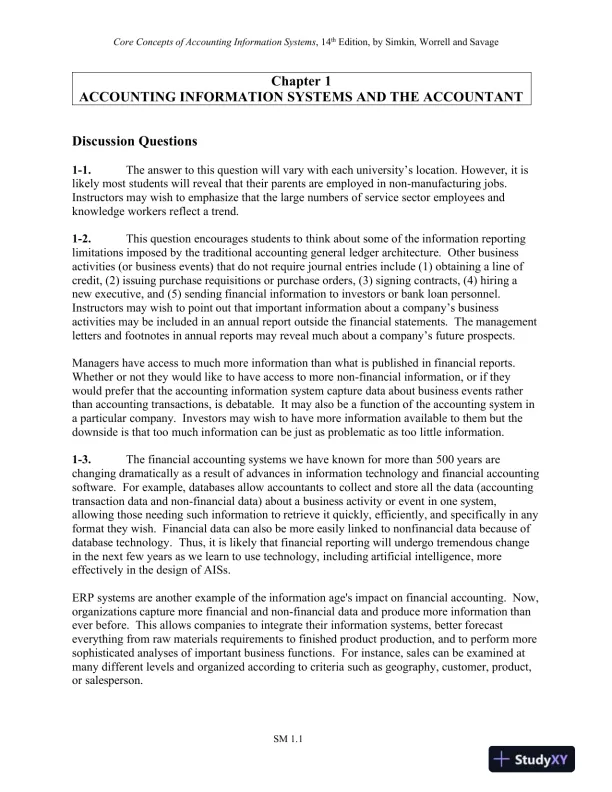 Solution Manual for Core Concepts of Accounting Information Systems, 14th Edition - Page 6 preview image