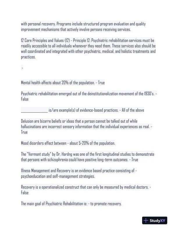 2024 Psychiatric Rehabilitation CPRP Exam With Answers (384 Solved Questions) - Page 5 preview image