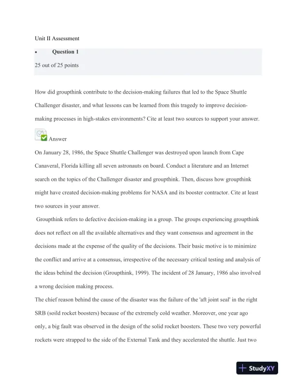 Decision-Making Dynamics: Analyzing Groupthink, Focalism, and Bounded Awareness in Organizational Contexts: Unit II Assessment - Page 1 preview image