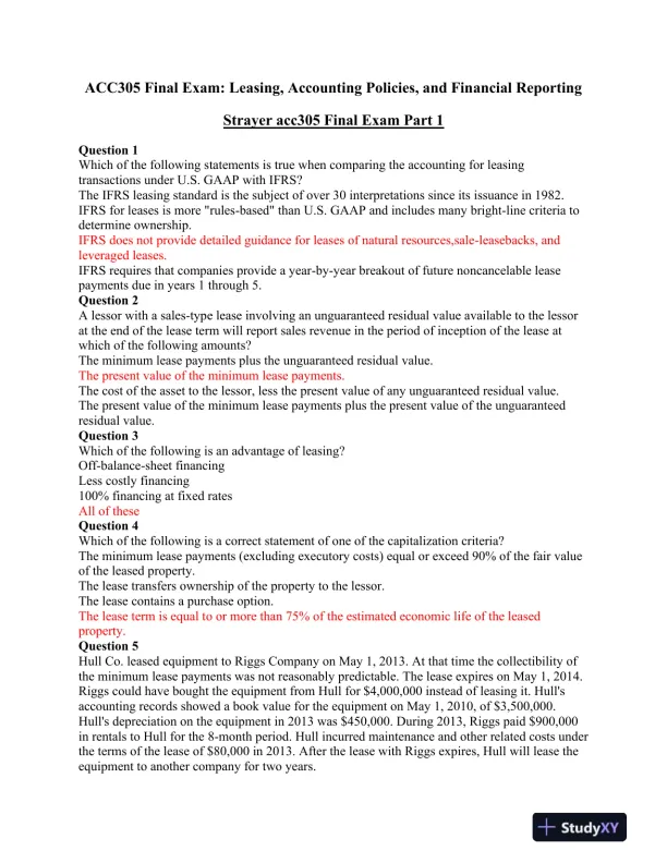 ACC305 Final Exam: Leasing, Accounting Policies, and Financial Reporting - Page 1 preview image