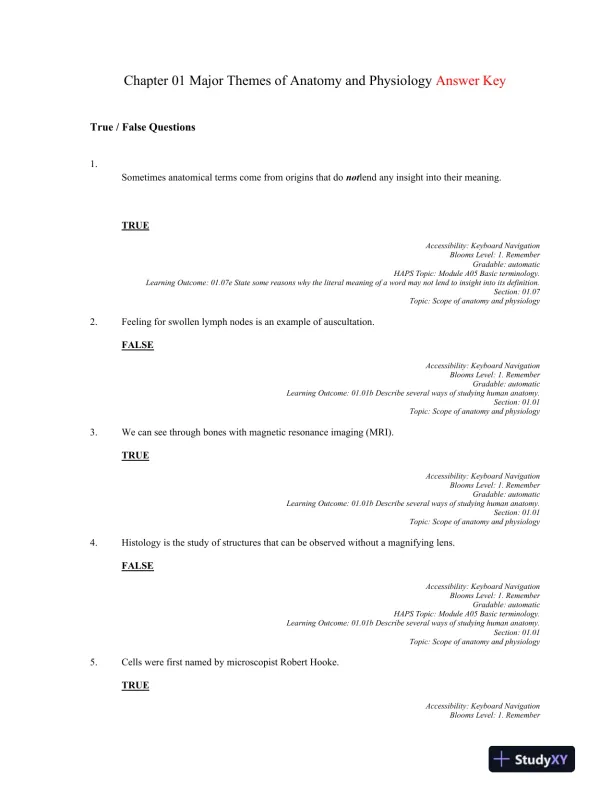 Anatomy and Physiology: The Unity of form and Function 8th Edition, Test Bank - Page 1 preview image