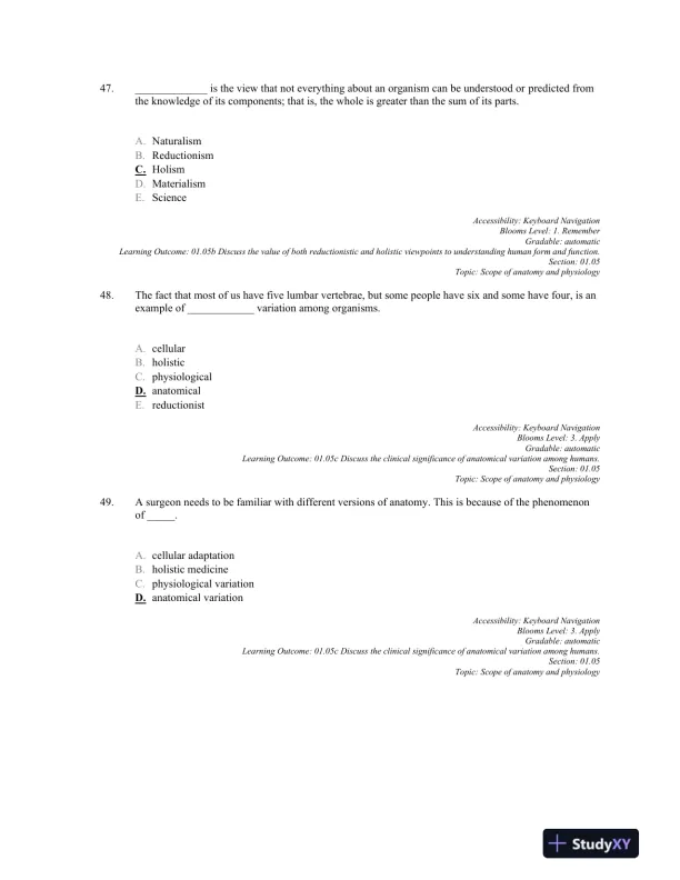 Anatomy and Physiology: The Unity of form and Function 8th Edition, Test Bank - Page 15 preview image