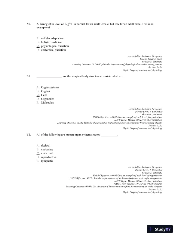 Anatomy and Physiology: The Unity of form and Function 8th Edition, Test Bank - Page 16 preview image