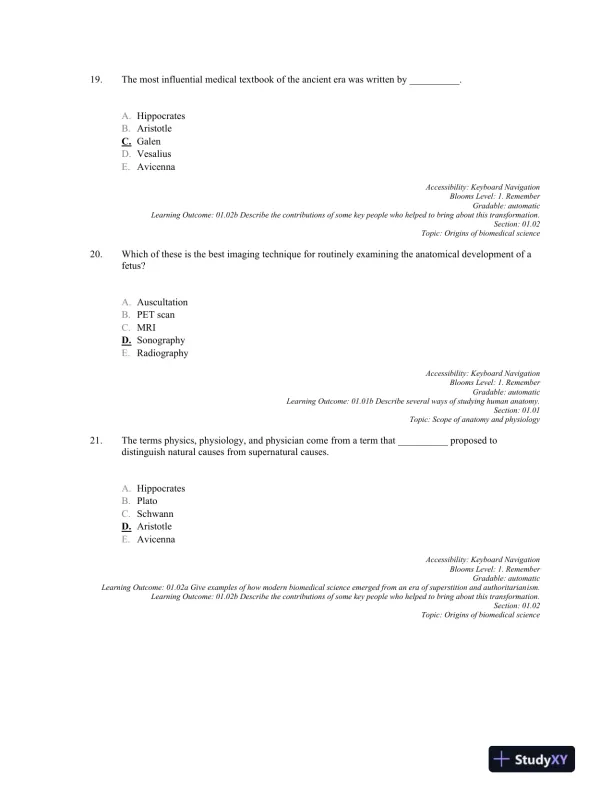 Anatomy and Physiology: The Unity of form and Function 8th Edition, Test Bank - Page 6 preview image