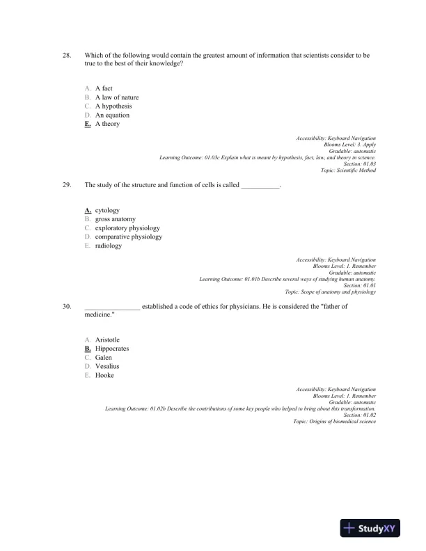 Anatomy and Physiology: The Unity of form and Function 8th Edition, Test Bank - Page 9 preview image