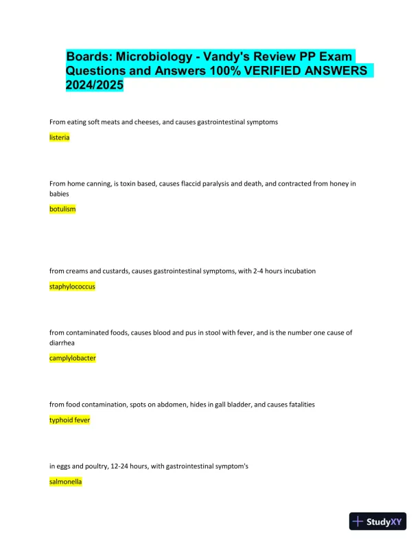 2024-2025 Boards: Microbiology - Vandy's Review PP Exam with Answers (55 Solved Questions) - Page 1 preview image