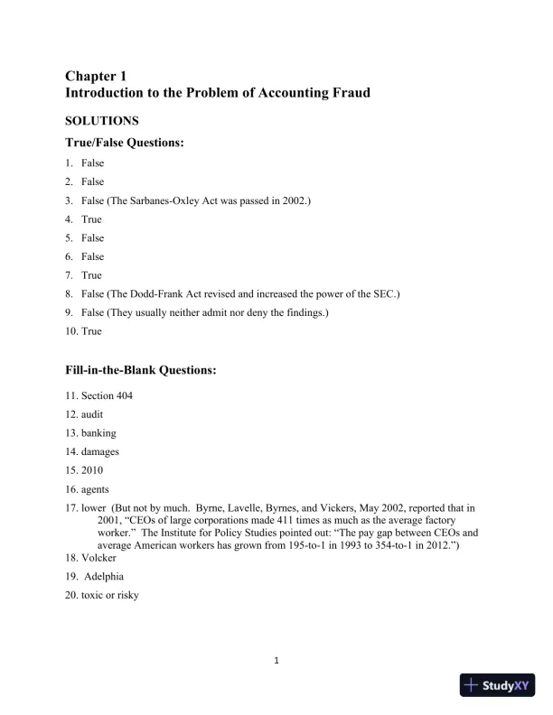 Solution Manual for Detecting Accounting Fraud: Analysis and Ethics - Page 1 preview image