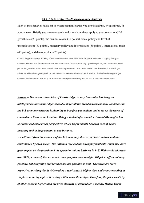 ECON545: Project 2�Macroeconomic Analysi - Page 1 preview image