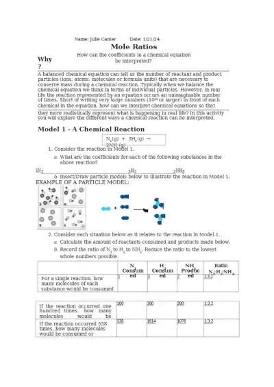 9.0 Mole Ratios POGIL 1 - Page 1 preview image