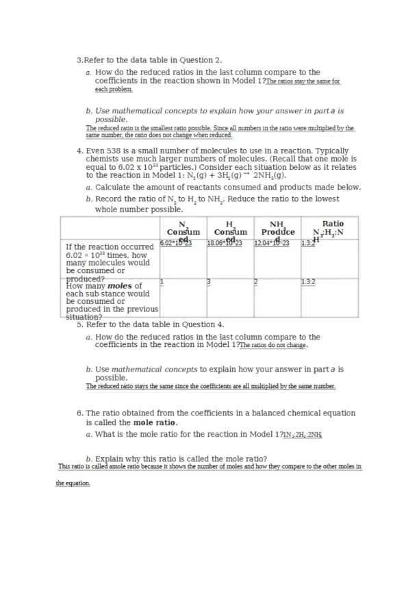 9.0 Mole Ratios POGIL 1 - Page 2 preview image