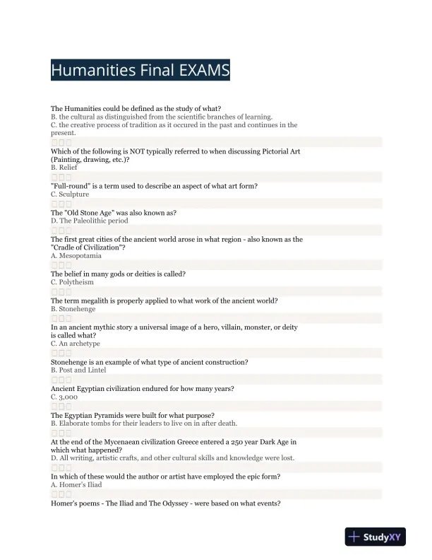Humanities Final Exams - Page 1 preview image