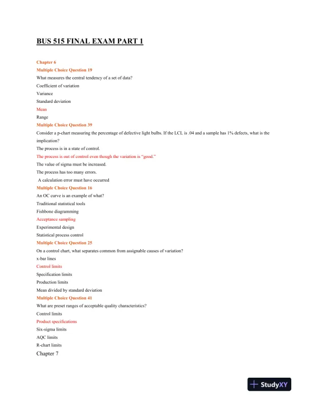BUS 515 Final Exam Part 1 - Page 1 preview image