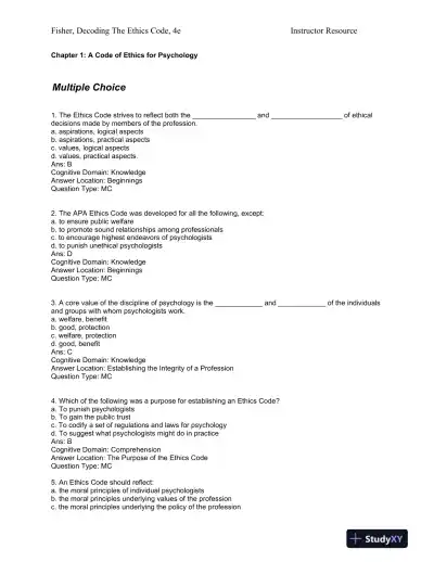 Decoding the Ethics Code: A Practical Guide for Psychologists Fourth Edition Test Bank - Page 1 preview image