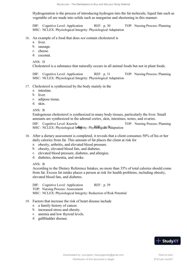 Test Bank for Williams' Basic Nutrition and Diet Therapy, 16th Edition (Chapters 1-23) - Page 26 preview image